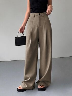 NWT Commense Khaki Divine High Rise Pleat Wide Leg Dress Pants